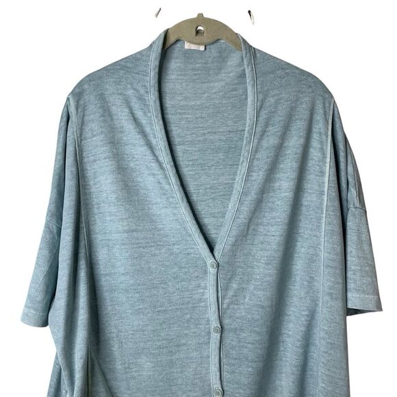 Poetry Hemp Organic Cotton Button-Up Cardigan Short Sleeve Pockets Blue Size 14 - Picture 3 of 10